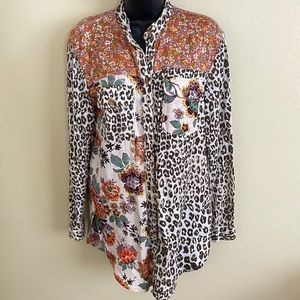 Anthropology Multi pattern oversized tunic top. Neru neck, long sleeve shirt